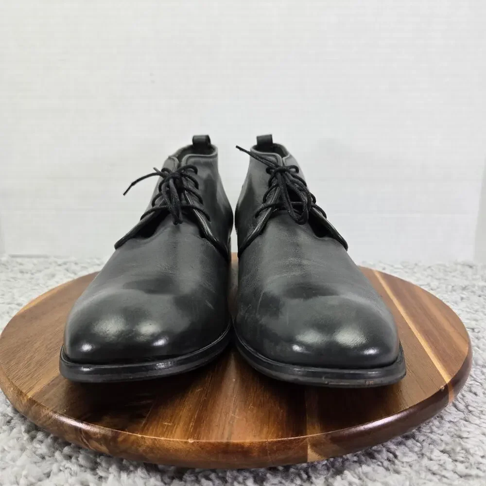 John Varvatos Mens 13 Gray Leather Casual Daily Handmade in Italy Chukka Boots